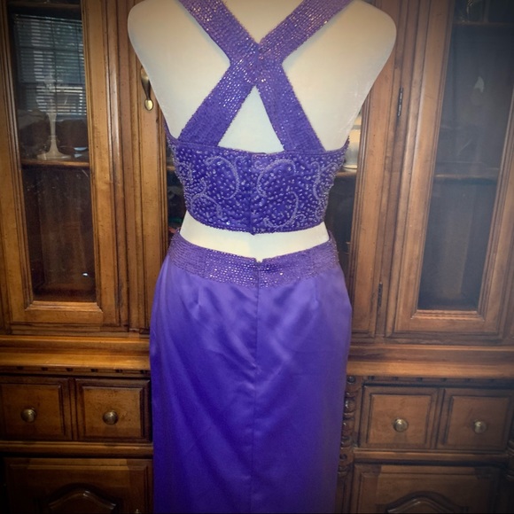 2 Piece Purple Crystal Beaded Evening Gown, Sz 8 - Picture 8 of 11